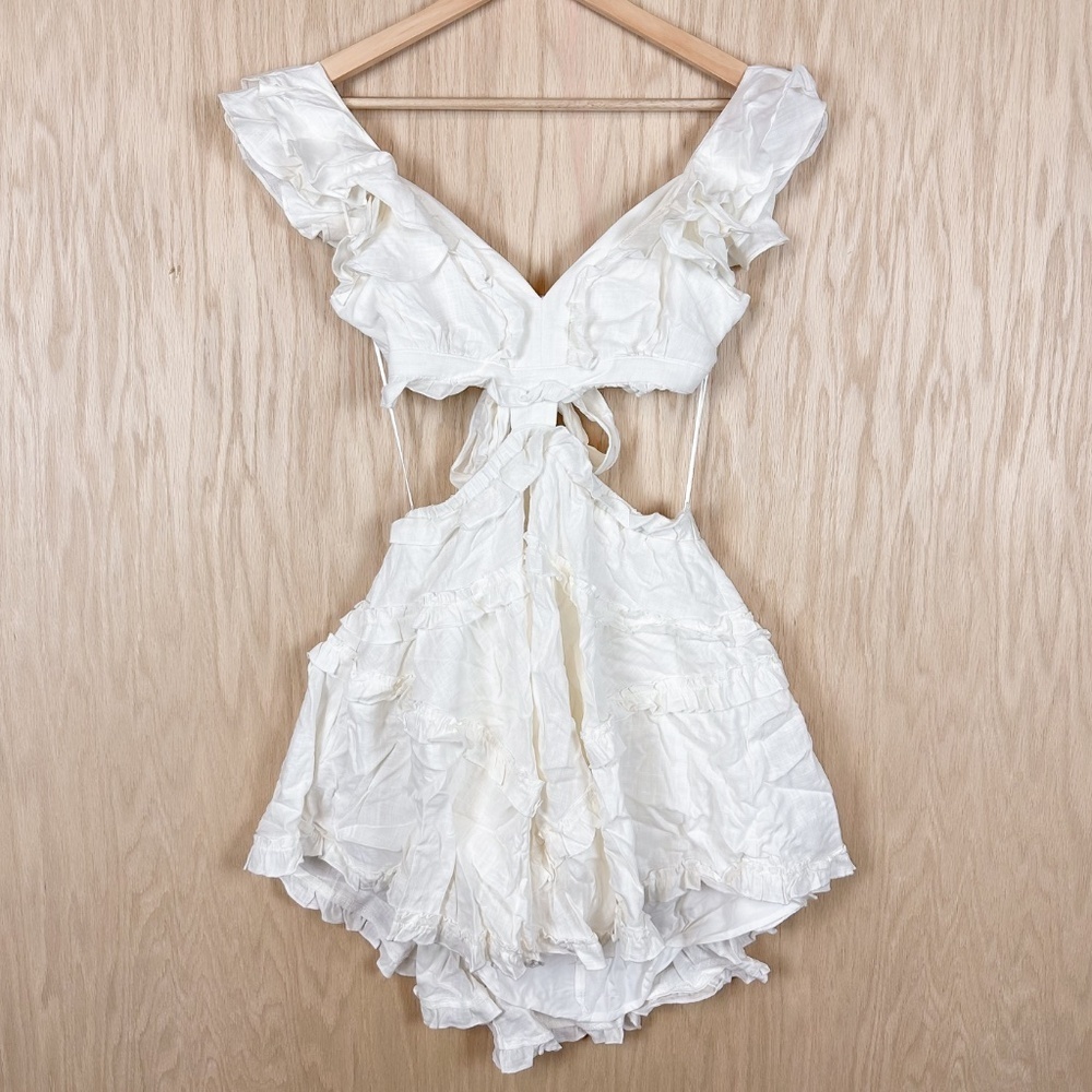 Luxxel White Ruffle Cutout Mini Dress - Picture 2 of 10